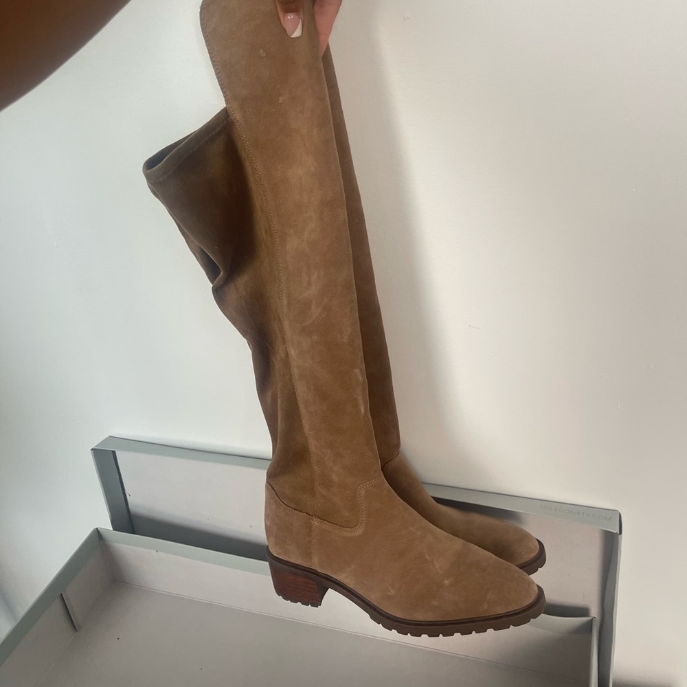 Camel Colored Tall Knee High Suede Boots